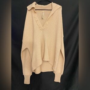 Free People Tan Ribbed Knit Poncho